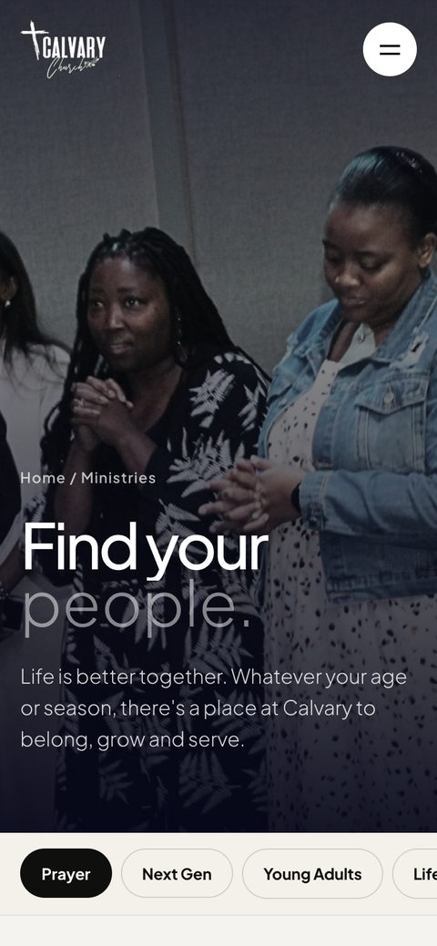 The Ministries page on a phone